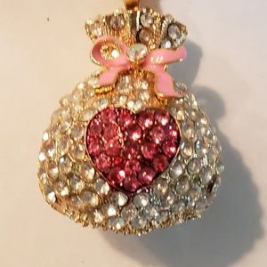 Betsey Johnson Necklace Purse Pendant w/pink heart